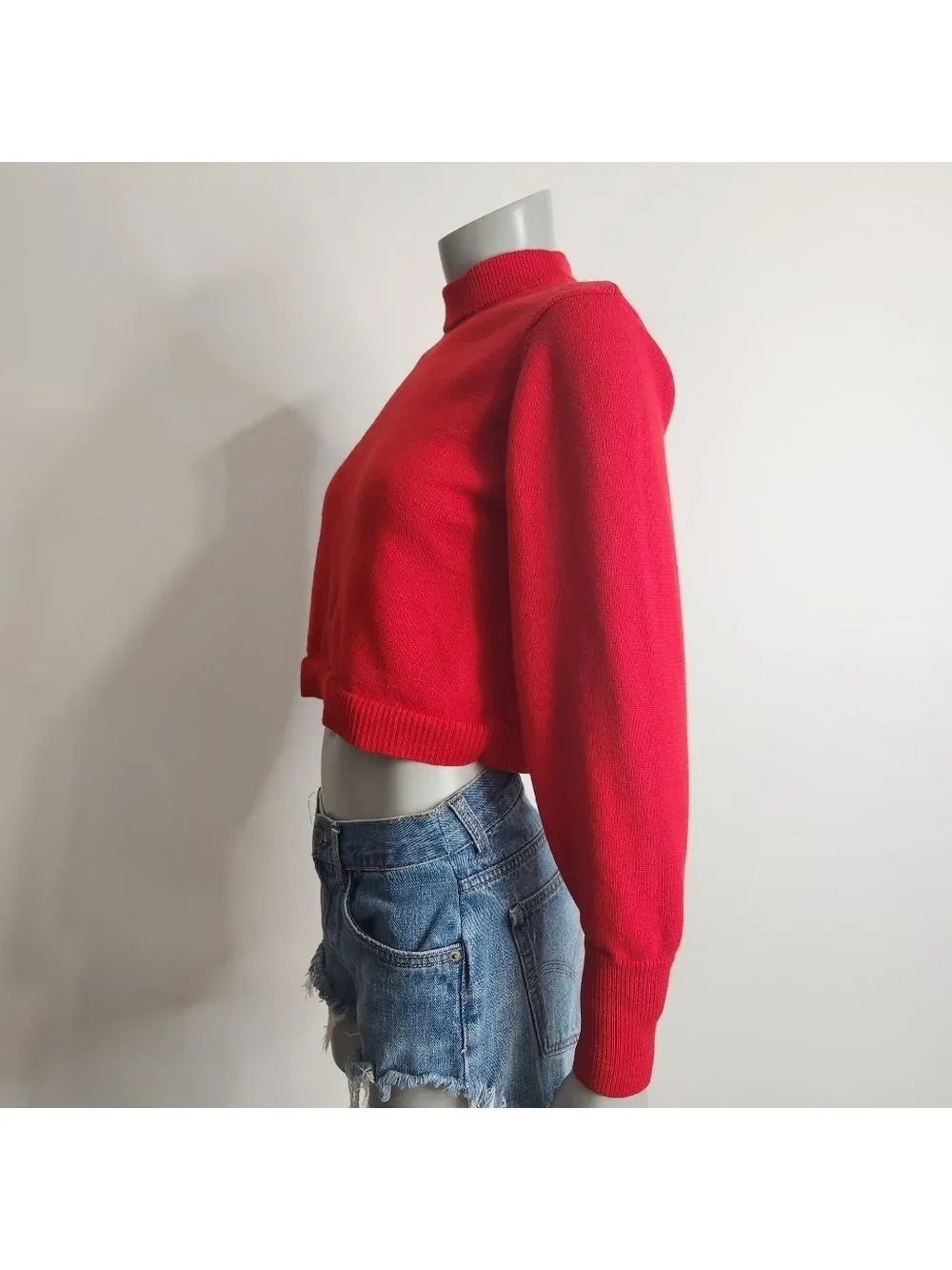 Aritzia X Wilfred Red Merino Wool Mockneck Crop Knit Sweater Size XS - Picture 6 of 9